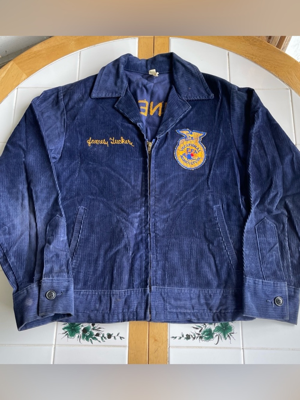 Vintage FFA Blue Corduroy Bomber Jacket 38/M Chainstitch Tennessee Fort Womack - Picture 3 of 15